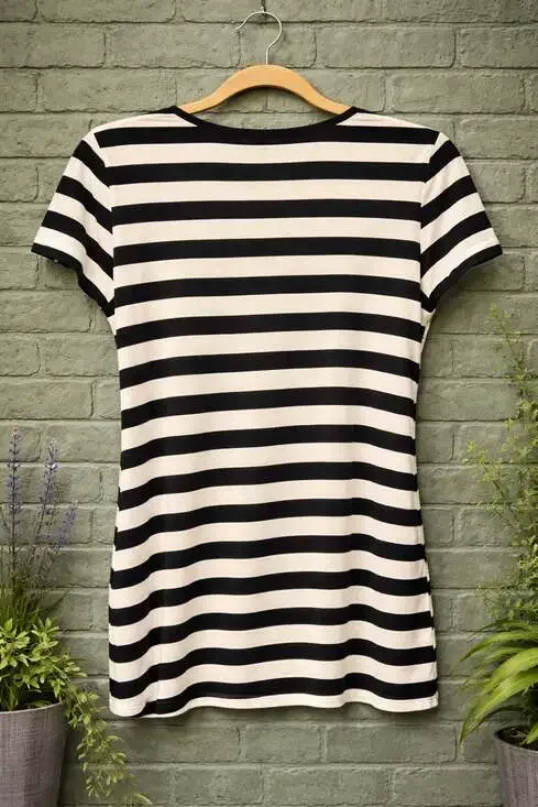 Verve Ami Black and White Striped Criss-Cross Surplice Front Top - Picture 2 of 3